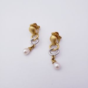 Minimalist gold and grey tone pearl drop earrings